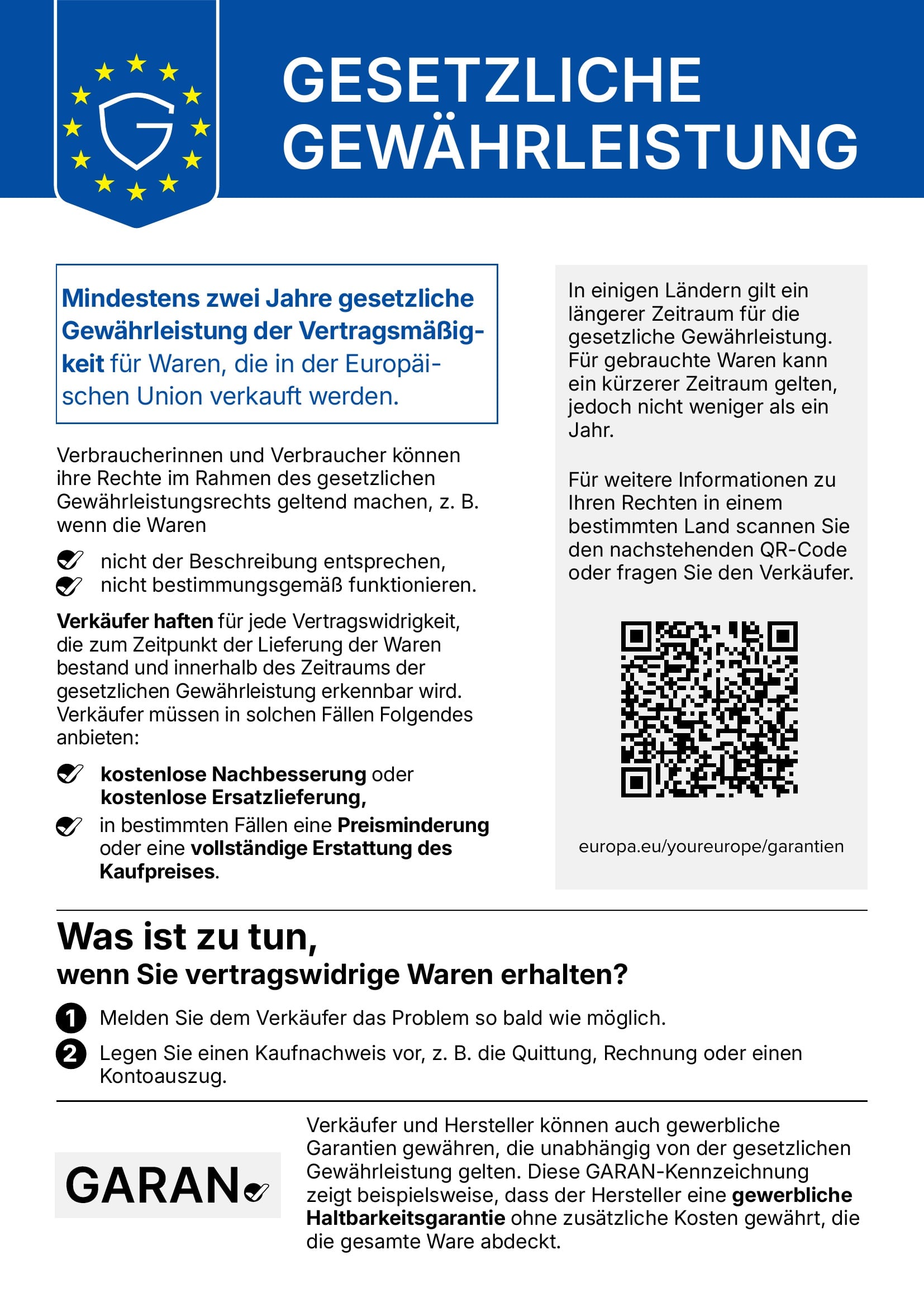 Gesetzliche Gewährleistung - EU-Hinweis